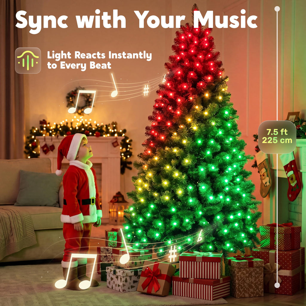 Joyfy 6 FT Prelit Slim Christmas Tree with 250 RGB Lights,App & Remote Control,Hinged Branches,Gloves & Metal Base Included,Easy Setup,Realistic Artificial Pencil Tree for Xmas Indoor Holiday Decor