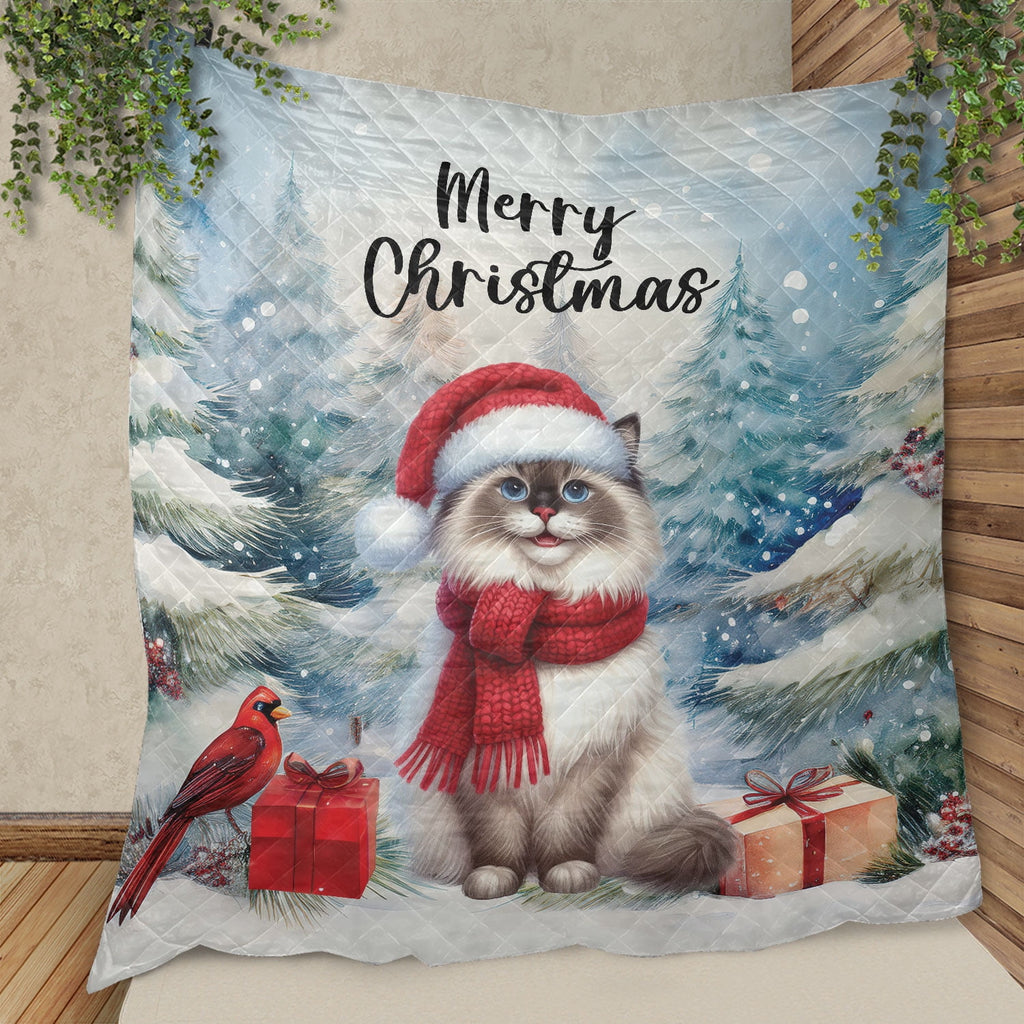 Merry Christmas Sphynx Enjoys Catmas Winter Xmas Holiday Quilt Bedding Set Cat Lover Kitten Owner Gifts Idea 1 Blanket Bed Cover 2 Pillowcases - 02022