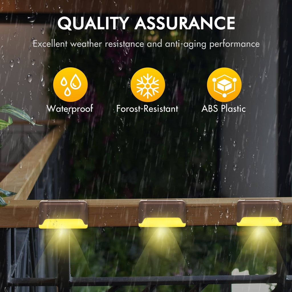 16 Pack Outdoor Solar Deck Lights, Waterproof Solar Step Lights, LED Solar Lights for Outdoor Stairs Fence Yard Patio Railing Garden Pathway Christmas Decoration Lights(Brown-Warm White)