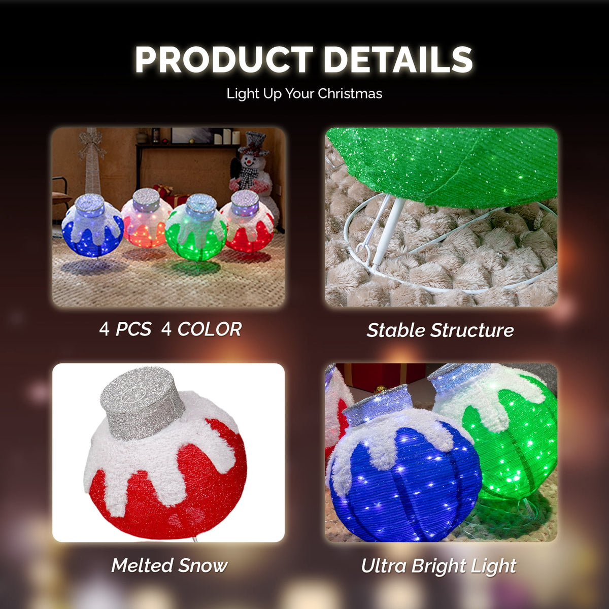 Zimtown 4 pcs LED Christmas Ornament Decor Set,Lighted Pop-Up Outdoor Holiday Ball for Indoor Outdoor Holiday Lighting