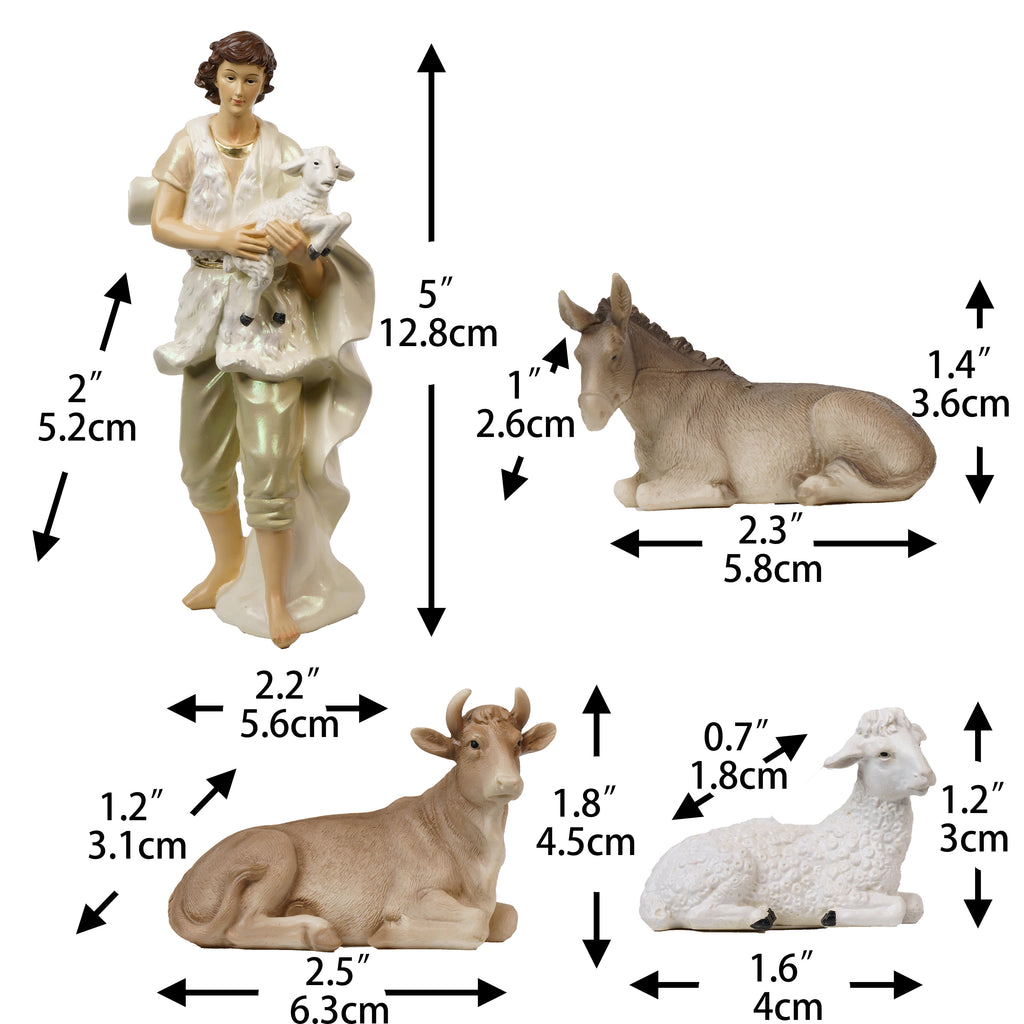 Zayton 11-Piece Nativity Set 8" Light Gold Resin Holy Family Figurines Nativity Scene Tabletop Christmas Decor