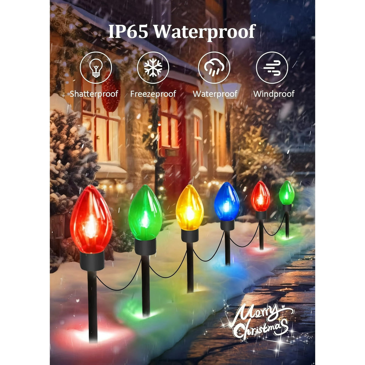 ZOEYKIMLO C9 Christmas Pathway Lights Outdoor 12-Count, Outdoor Xmas Decorations String Lights with C9 Stakes Lights 8LED, for Walkway Yard Lawn Sidewalk Driveway Garden, 2PACK