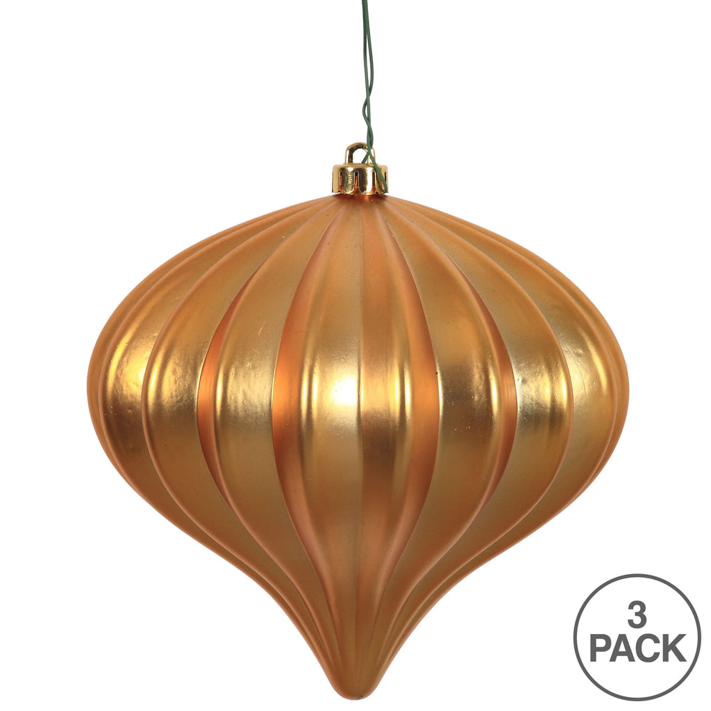 Vickerman 5.7" Burnished Orange Matte Onion Christmas Ornament, UV treated, Set of 3