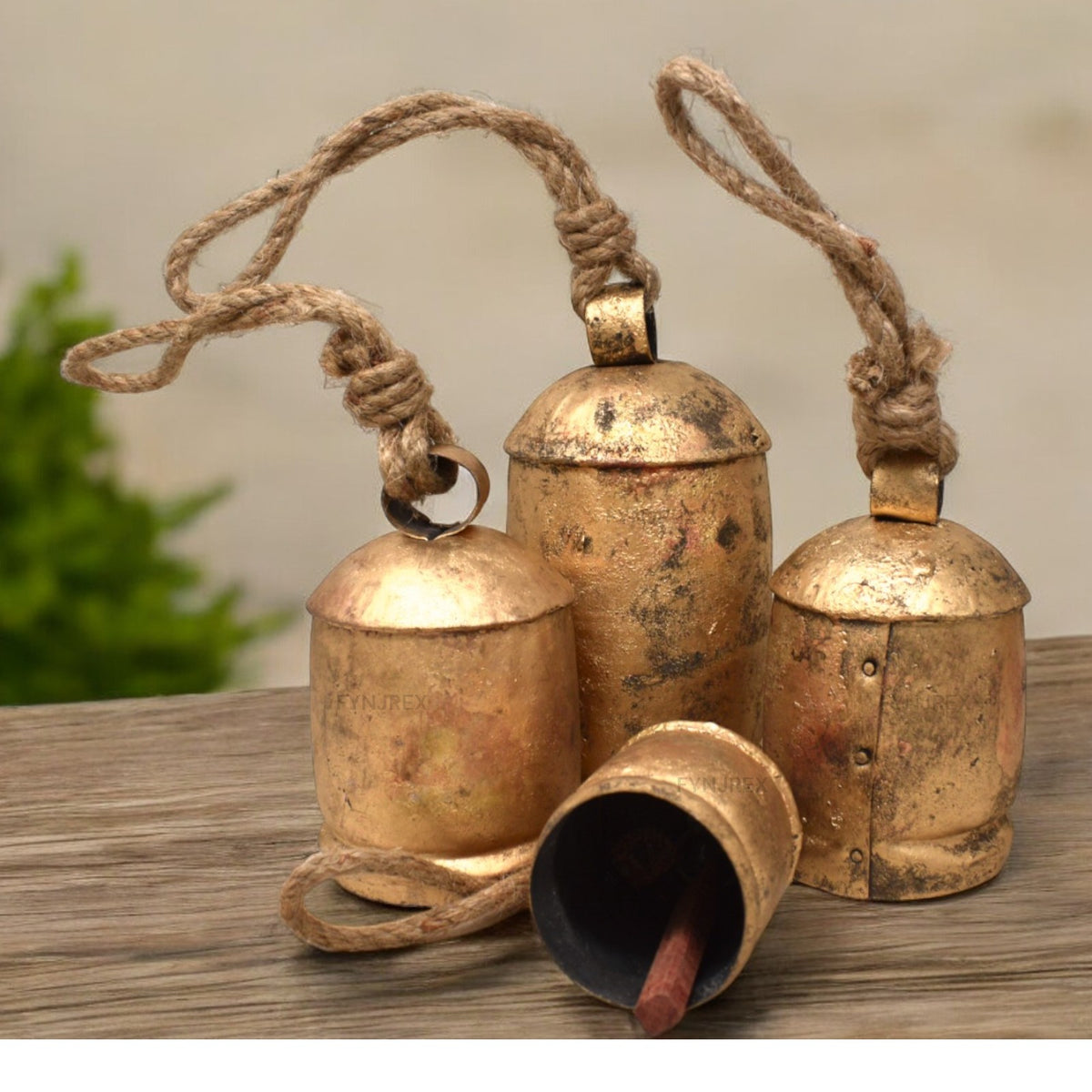 Set of 4 Vintage Rustic Christmas Bells – 1 Large 7.5" Bell, 2 Medium 5.5" Bells & 1 Small 4" Bell – Farmhouse Metal Hanging Bells for Holiday, Mantel & Door Décor