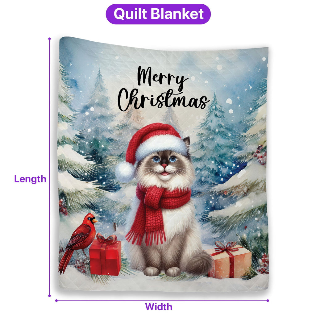Merry Christmas Sphynx Enjoys Catmas Winter Xmas Holiday Quilt Bedding Set Cat Lover Kitten Owner Gifts Idea 1 Blanket Bed Cover 2 Pillowcases - 02022