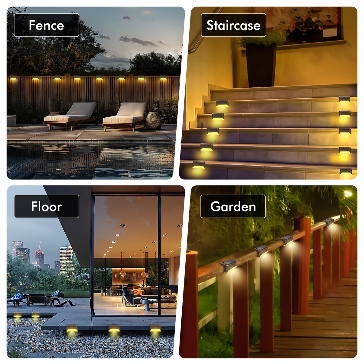 16 Pack Outdoor Solar Deck Lights, Waterproof Solar Step Lights, LED Solar Lights for Outdoor Stairs Fence Yard Patio Railing Garden Pathway Christmas Decoration Lights(Brown-Warm White)