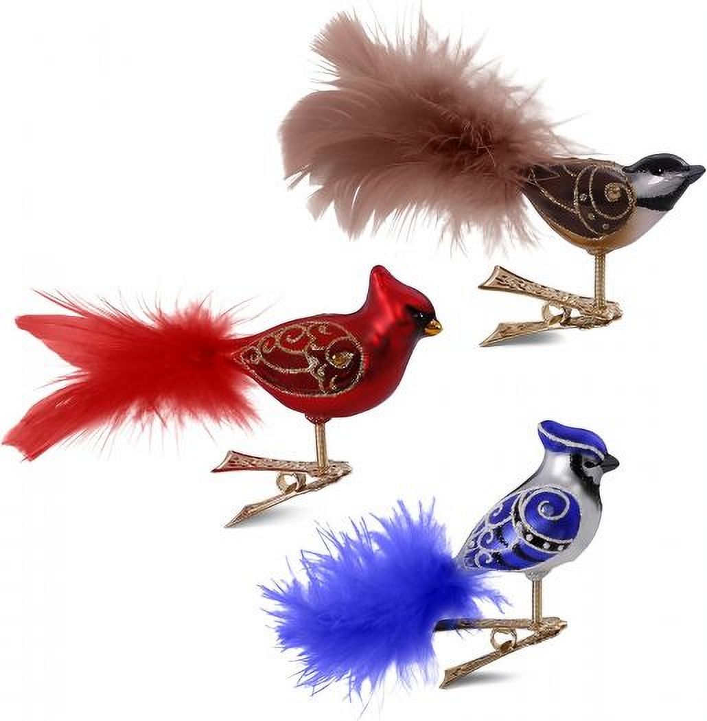Hallmark Keepsake Mini Christmas Ornament 2018 Year Dated, Beautiful Birds Trio Miniature, Blown Glass, Set of 3