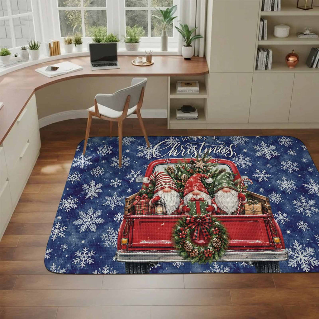 Red Truck Christmas Washable Area Rugs for Living Room Bedroom, Large Non Slip Indoor Floor Carpet Absorbent Xmas Tree Gnomes Navy Blue Snowflake Door Mat Rugs for Bathroom Entryway 63"x90.6"