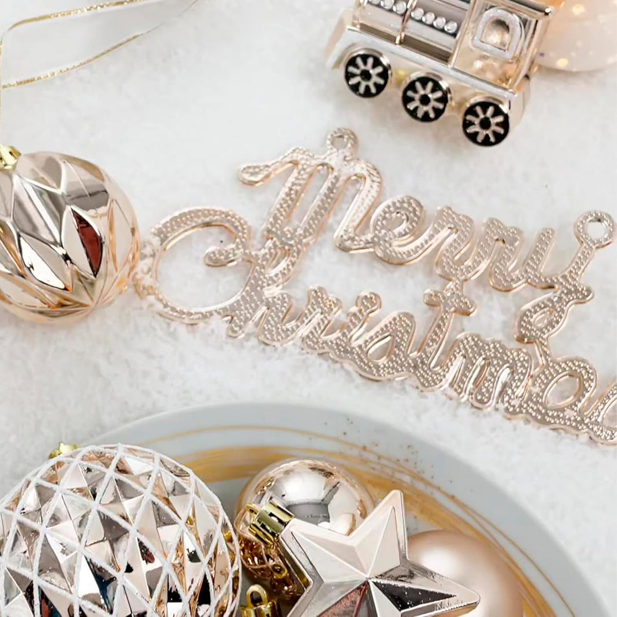 Lumiparty 65 pcs Christmas Ball Ornaments Set, Shatterproof Xmas Balls Decorative Hanging Ornaments, Tree Ornaments Assorted Set with Hooks for Xmas Tree Holiday Wreath Garland Swag Decor, Champagne