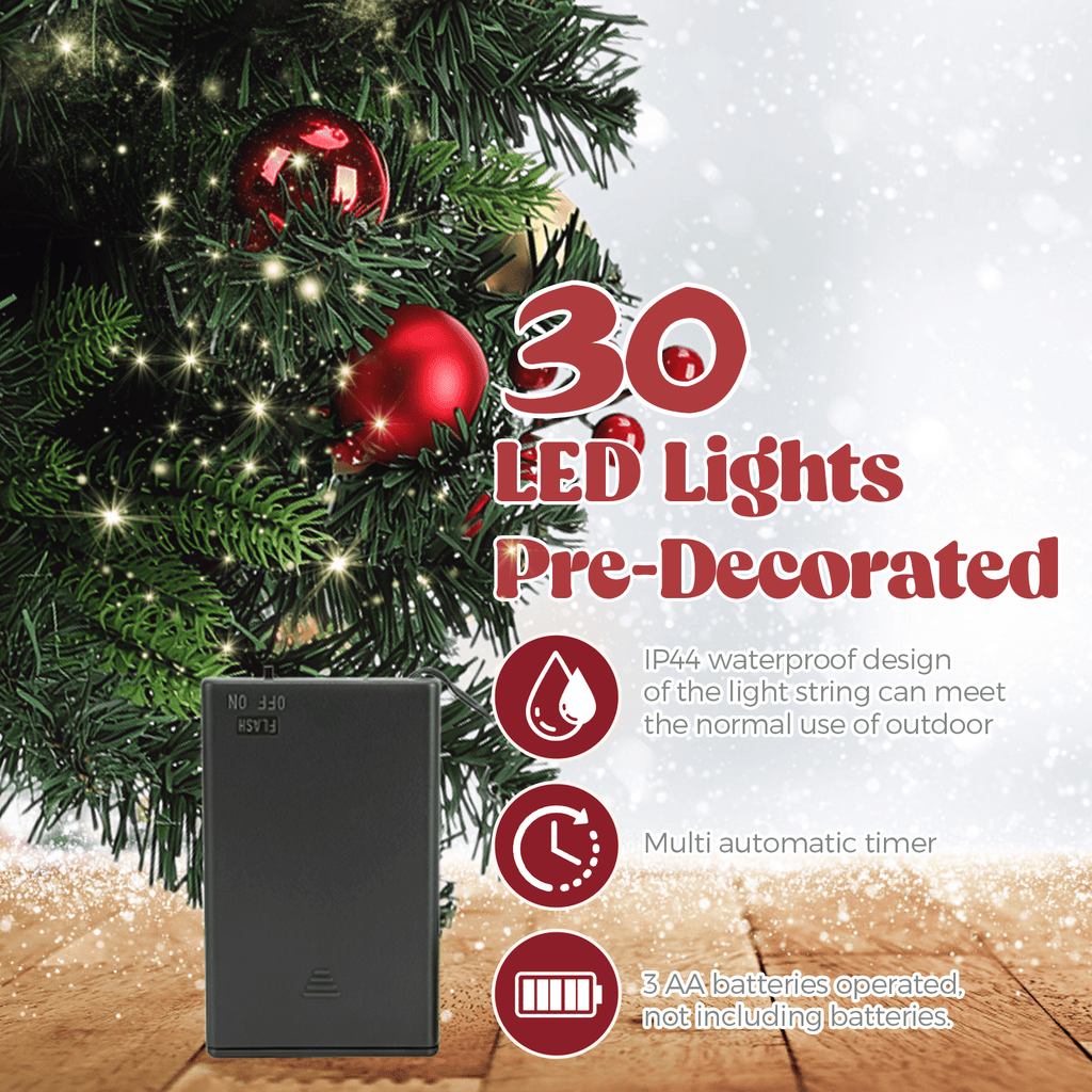2 Pack 30 inch Prelit Outdoor Pathway Christmas Tree, Artificial Small Xmas Tree with Dual Color Berries & Balls, 30 Battery Operated Warm Lights for Holiday New Year Winter Patio Driveway Yard Lawn