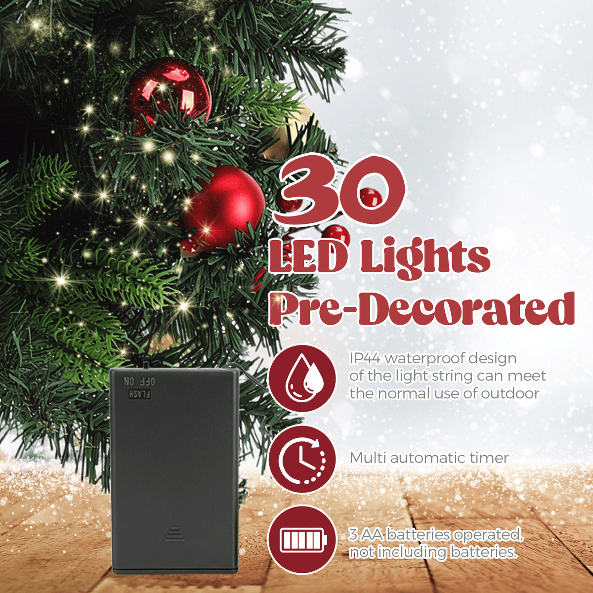 2 Pack 30 inch Prelit Outdoor Pathway Christmas Tree, Artificial Small Xmas Tree with Dual Color Berries & Balls, 30 Battery Operated Warm Lights for Holiday New Year Winter Patio Driveway Yard Lawn