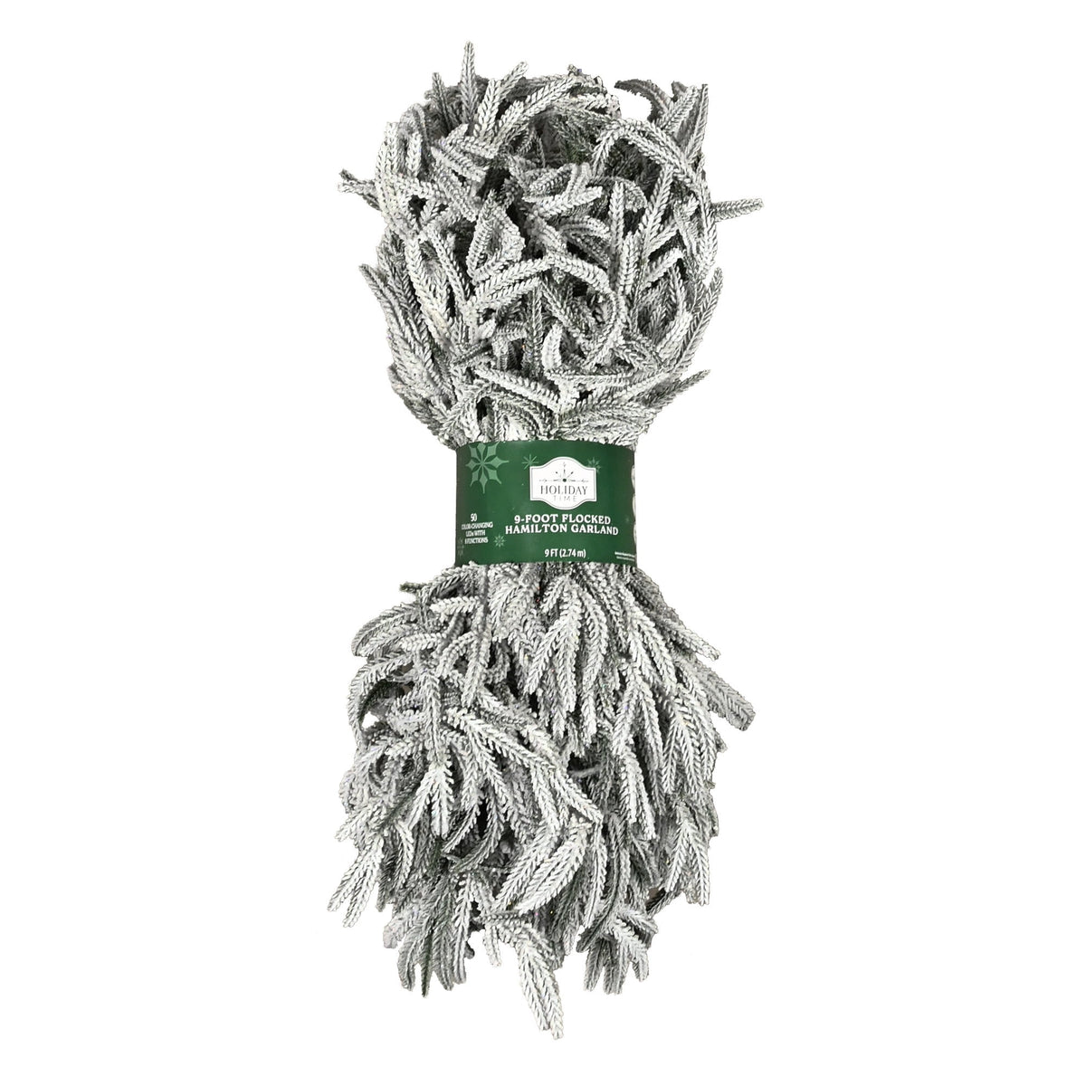 Snow-Flocked Hamilton Pre-Lit Color-Changing LED Artificial Christmas Garland, Green, 9', by Holiday Time