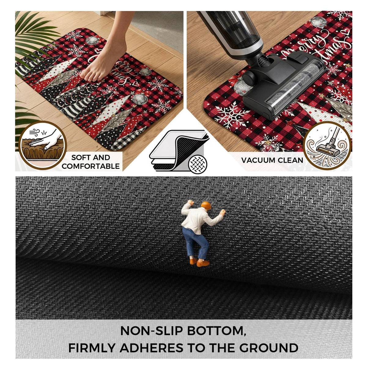 Red Truck Christmas Washable Area Rugs for Living Room Bedroom, Large Non Slip Indoor Floor Carpet Absorbent Xmas Tree Gnomes Navy Blue Snowflake Door Mat Rugs for Bathroom Entryway 63"x90.6"