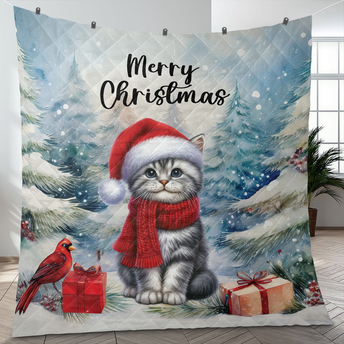 Merry Christmas Sphynx Enjoys Catmas Winter Xmas Holiday Quilt Bedding Set Cat Lover Kitten Owner Gifts Idea 1 Blanket Bed Cover 2 Pillowcases - 02022