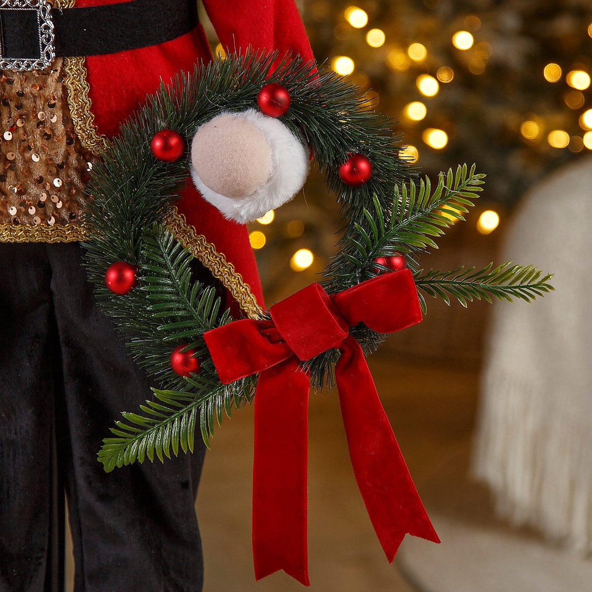16" x 46" Christmas Animated Standing Nutcracker Decoration with Wreath