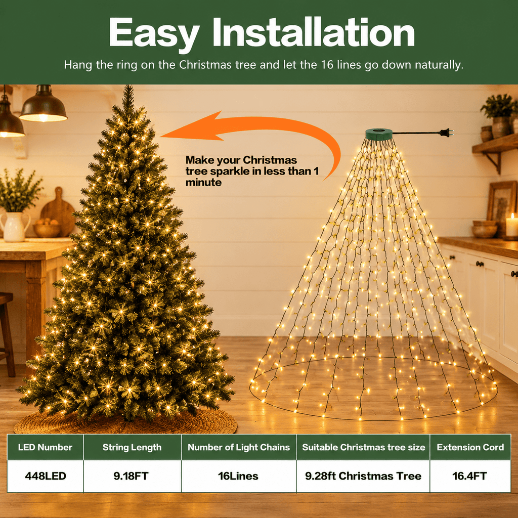 448 LED RGB Color Changing Waterfall Christmas Tree Topper Lights with App and Remote Control