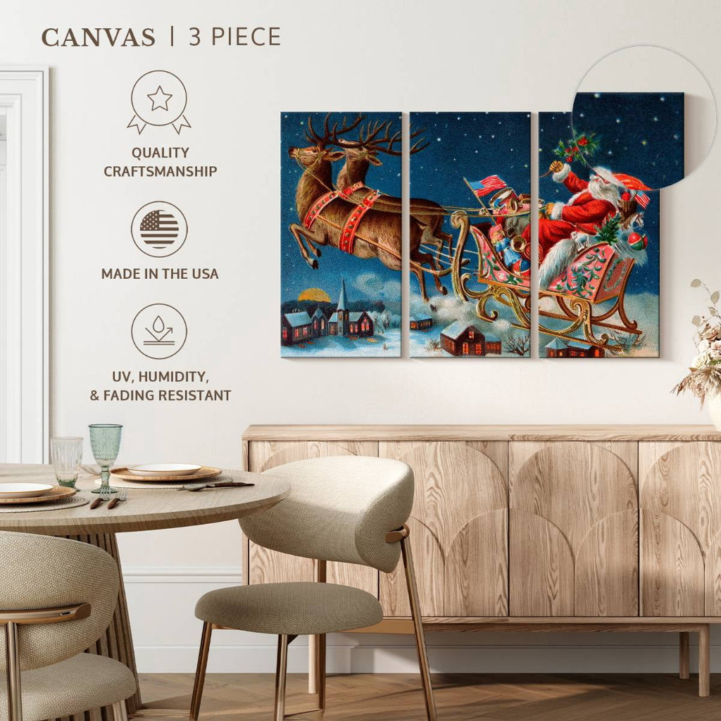 Elephant Stock Moonlit Skaters Wall Art - Horizontal Multi Panel Canvas - Living Room Wall Decor - Holiday Multi Panel - Blue And White Decor By Marilyn Dunlap - 74" x 48"