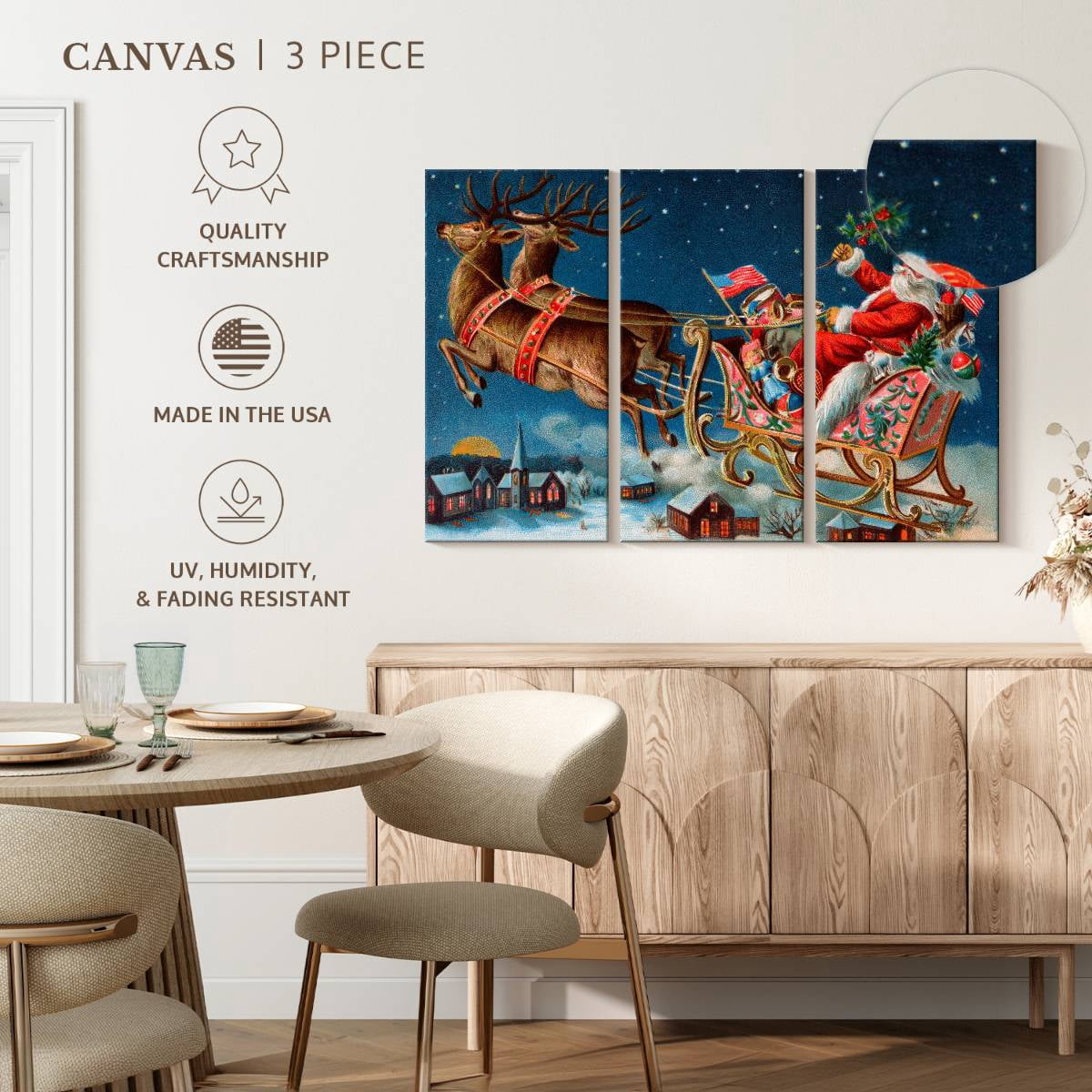 Elephant Stock Moonlit Skaters Wall Art - Horizontal Multi Panel Canvas - Living Room Wall Decor - Holiday Multi Panel - Blue And White Decor By Marilyn Dunlap - 74" x 48"