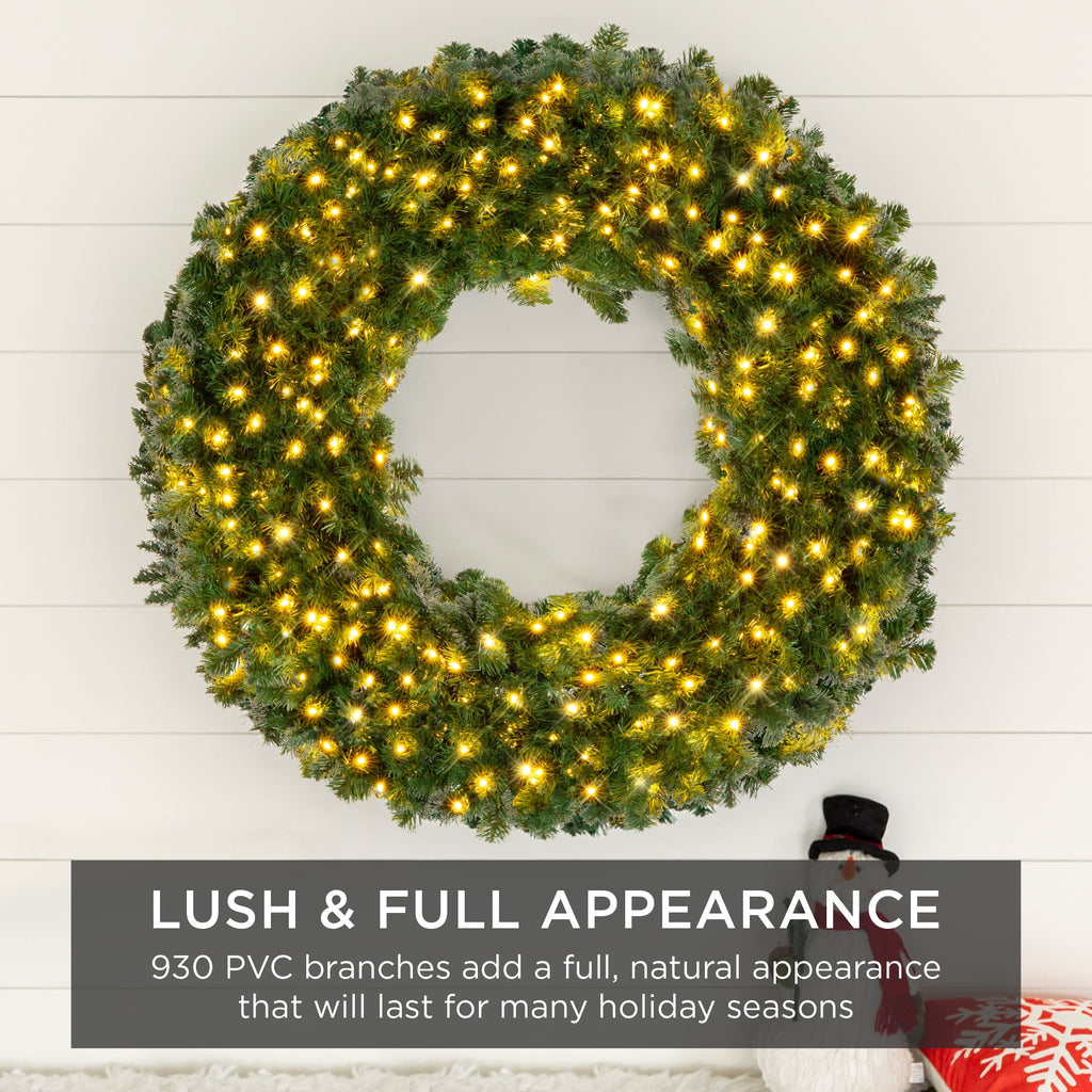 Best Choice Products 48in Artificial Pre-Lit Fir Christmas Wreath Decoration w/ 250 LED Lights, 714 Tips, Power Plug-In