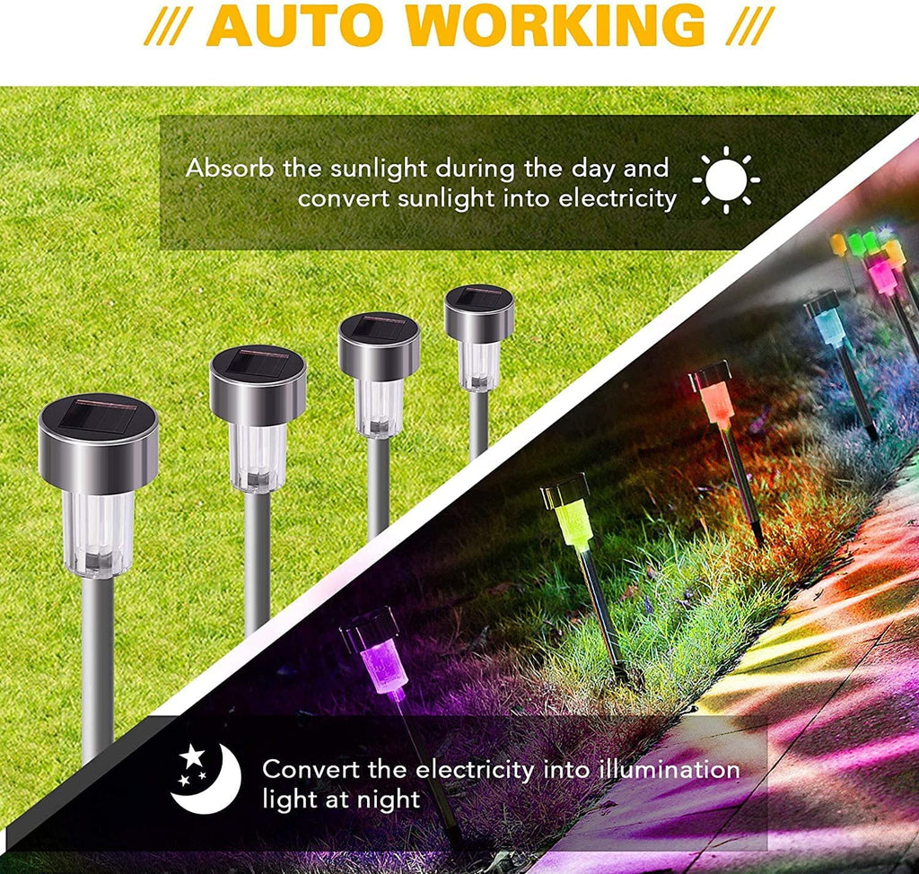 Rirool 12 Pack Solar Pathway Lights Outdoor, Stainless Steel Waterproof LED Landscape Lighting, Auto On/Off Garden Stake Lights for Yard Walkway Lawn, Multicolor