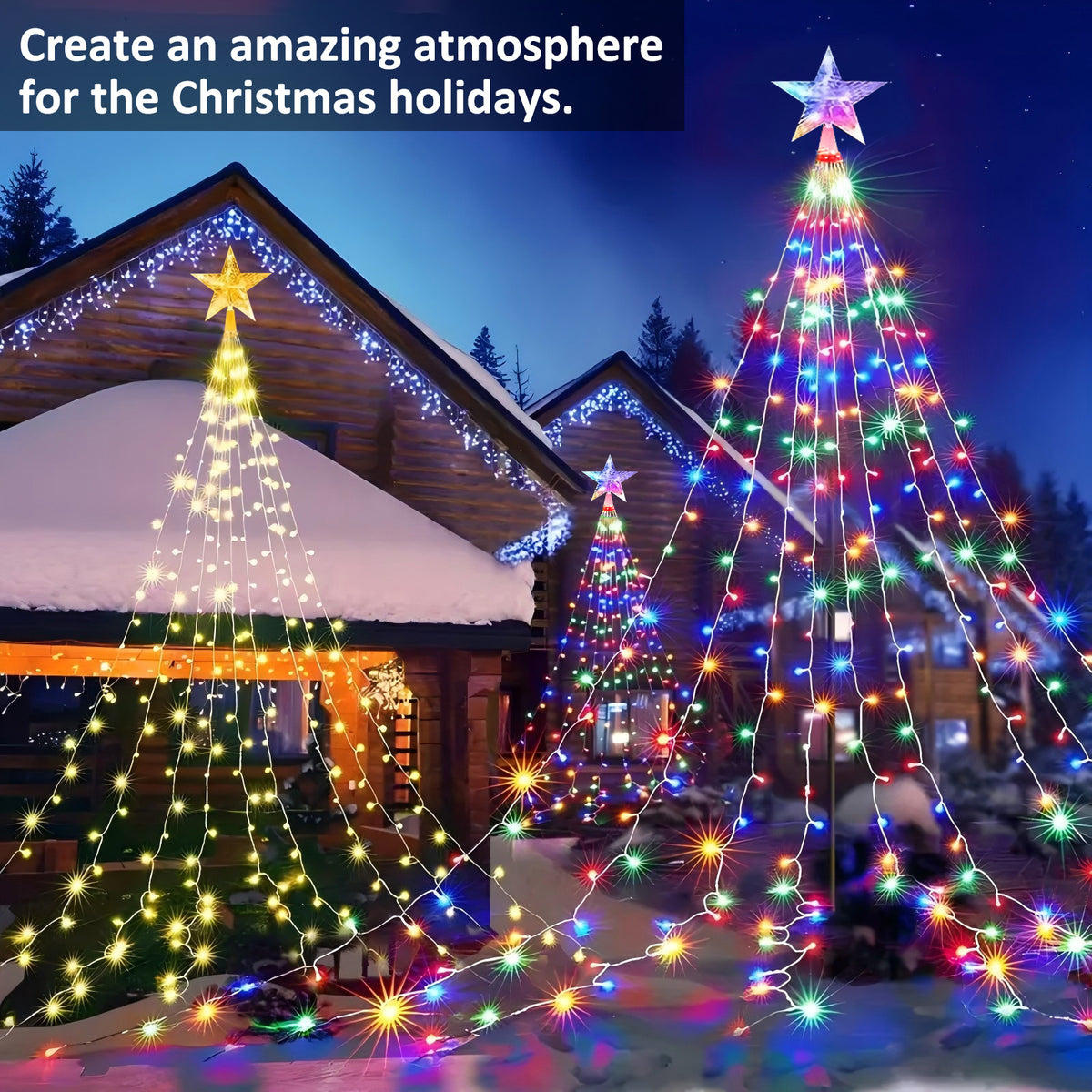ZOEYKIMLO Christmas Tree Light Decorations Solar Powered 270LED 9.8FT, Outdoor Chtistmas String Lights with 8 Lighting Modes for Christmas Tree Holiday Decor, Multicolor