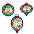 Raz Imports Red and Green Striped Vintage Glass Christmas Ornament 3 Piece Set